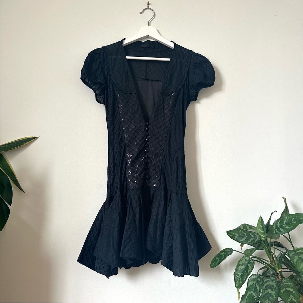 Jasmine Di Milo Black Sequin Mini Dress Short Sleeve Cotton Size 6 S